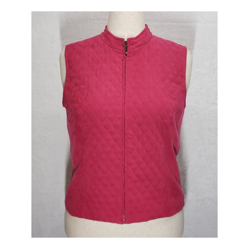 JM Collection Womens 12P Rose Pink Quilted Mock Neck Zip Vest Cozy Chic